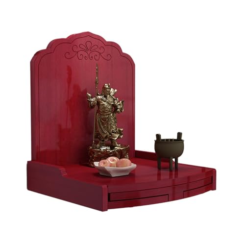 MTNBHH Dekoratives buddhistisches Schreinregal mit ausziehbarer Platte, an der Wand montierter spiritueller Altartisch mit abgerundeten Ecken(Red,32 * 25cm/12.6 * 9.8in) von MTNBHH