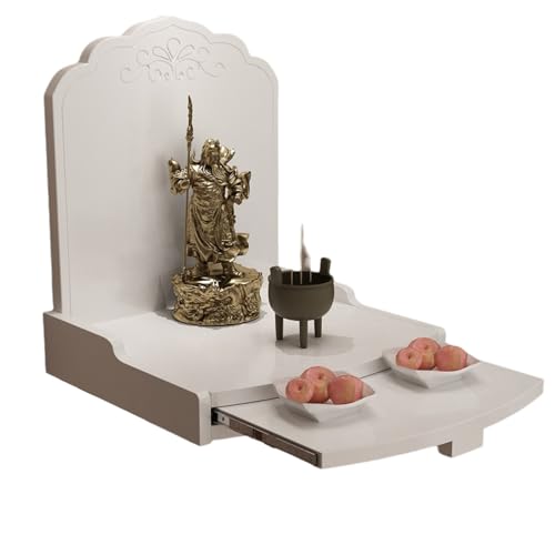 MTNBHH Dekoratives buddhistisches Schreinregal mit ausziehbarer Platte, an der Wand montierter spiritueller Altartisch mit abgerundeten Ecken(White,36 * 30cm/14.1 * 11.8in) von MTNBHH