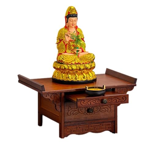 MTNBHH Erhöhter Meditationsaltartisch aus Bambus, Buddha-Schreinschrank mit ausziehbarem Tablett zur Darstellung und Anbetung des Guanyin-Gottes des Reichtums(Red,60x33x27cm) von MTNBHH