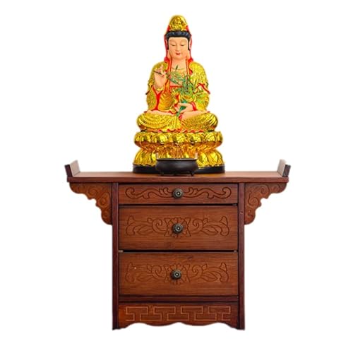 MTNBHH Erhöhter Meditationsaltartisch aus Bambus, Buddha-Schreinschrank mit ausziehbarem Tablett zur Darstellung und Anbetung des Guanyin-Gottes des Reichtums(Red,70x33x38cm) von MTNBHH