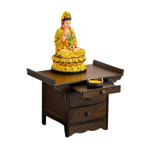 MTNBHH Erhöhter Meditationsaltartisch aus Bambus, Buddha-Schreinschrank mit ausziehbarem Tablett zur Darstellung und Anbetung des Guanyin-Gottes des Reichtums(Schwarz,50x33x38cm) von MTNBHH