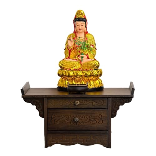 MTNBHH Erhöhter Meditationsaltartisch aus Bambus, Buddha-Schreinschrank mit ausziehbarem Tablett zur Darstellung und Anbetung des Guanyin-Gottes des Reichtums(Schwarz,70x33x27cm) von MTNBHH
