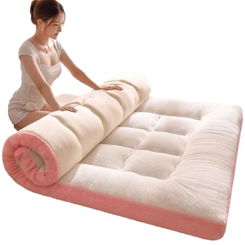 MTNBHH Faltbare Futonmatratze im japanischen Stil, tragbares Dickes Bett for Studenten, Gäste, Reisen – Verschiedene Größen und Farben(Pink,150X200cm) von MTNBHH