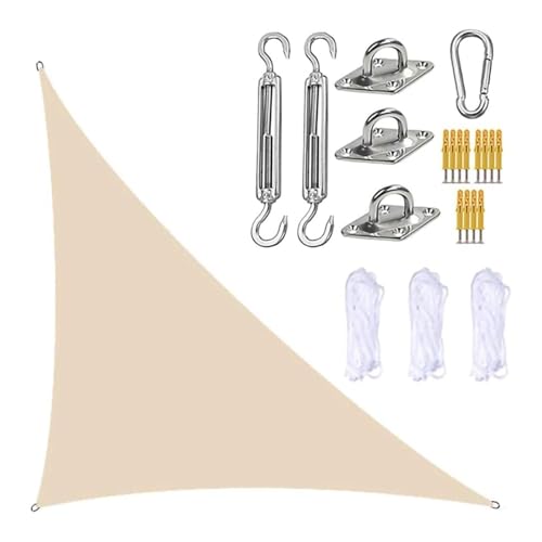 MTNBHH Gleichseitiges dreieckiges Sonnensegel, 95% UV-Schutz, Oxford-Gewebe mit Seilen und Hardware-Kit for Garten, Terrasse, Rasen(Beige,3.6 * 3.6 * 3.6m/11.8 * 11.8 * 11.8ft) von MTNBHH