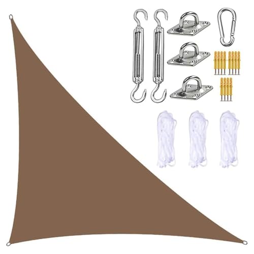 MTNBHH Gleichseitiges dreieckiges Sonnensegel, 95% UV-Schutz, Oxford-Gewebe mit Seilen und Hardware-Kit for Garten, Terrasse, Rasen(Brown,5 * 5 * 5m/16.4 * 16.4 * 16.4ft) von MTNBHH