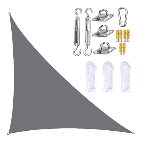 MTNBHH Gleichseitiges dreieckiges Sonnensegel, 95% UV-Schutz, Oxford-Gewebe mit Seilen und Hardware-Kit for Garten, Terrasse, Rasen(Gray,1.6 * 1.6 * 1.6m/5.2 * 5.2 * 5.2ft) von MTNBHH