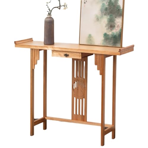 MTNBHH Konsolentisch aus Holz mit Regalen und Schubladen, schmaler Sofatisch, Mehrzweck-Flurschrank for den Eingangsbereich zur Aufbewahrung im Homeoffice(Yellow,120cm) von MTNBHH