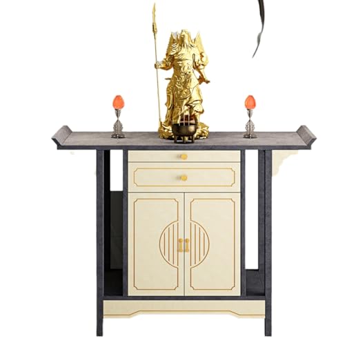 MTNBHH Meditationstisch-Altarschrank, Schreintisch aus Massivholz mit einziehbarer Tafel und Stauraum, for die Tempelhalle zu Hause(Gray,90cm) von MTNBHH