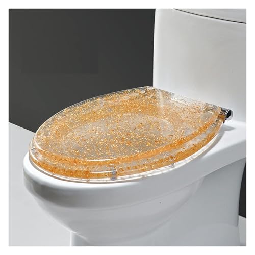 MTNBHH Transparenter Toilettensitz aus Kunstharz, runder Toilettensitz aus Kunstharz mit Deckel, reinigen, langsam schließender Toilettendeckel aus Kunstharz(Gold) von MTNBHH