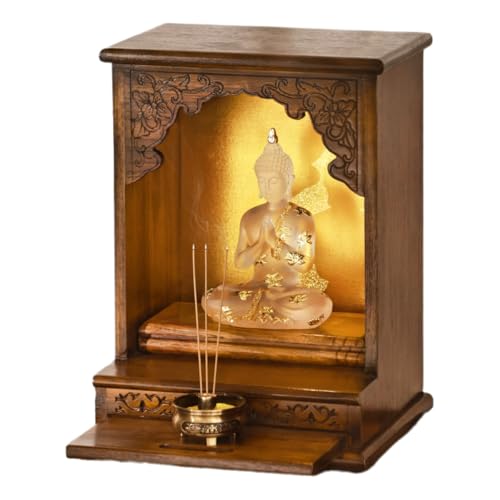 MTNBHH Wandmontierter persönlicher Schreinständer aus Holz, handgeschnitzter buddhistischer Altar mit Teleskopregal, Kleiner Meditations-Gebetstisch for spirituelle Zwecke von MTNBHH