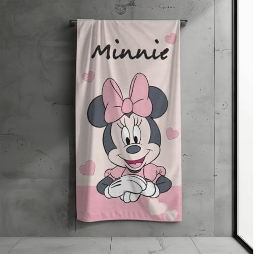 MTOnlinehandel Badetuch Paw Patrol, Kinder, 70x140cm, 100% Baumwolle, weiches, saugfähiges Handtuch, Strandtuch mit Minnie, Spiderman, Arielle für Jungen und Mädchen (Minnie) von MTOnlinehandel