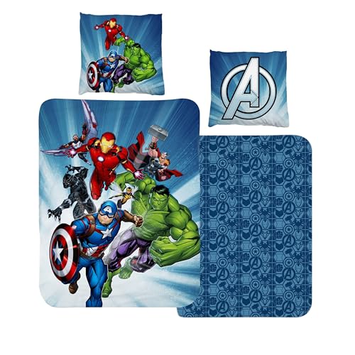 Bettwäsche 135x200 Flanell, Biber Jungen, Marvel Avengers, kuschelig weich für Winter, 1x Kissenbezug 80x80 + Bettbezug 135x200, 100% Baumwolle von MTOnlinehandel