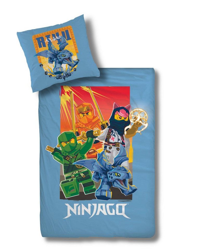 Bettwäsche Lego Ninjago Drache Riyu, 135x200 + 80x80 cm, 100 % Baumwolle, MTOnlinehandel, Renforcé, 2 teilig, Kinder-Bettwäsche für Ninja Fans, Lloyd, Sora & Arin von MTOnlinehandel