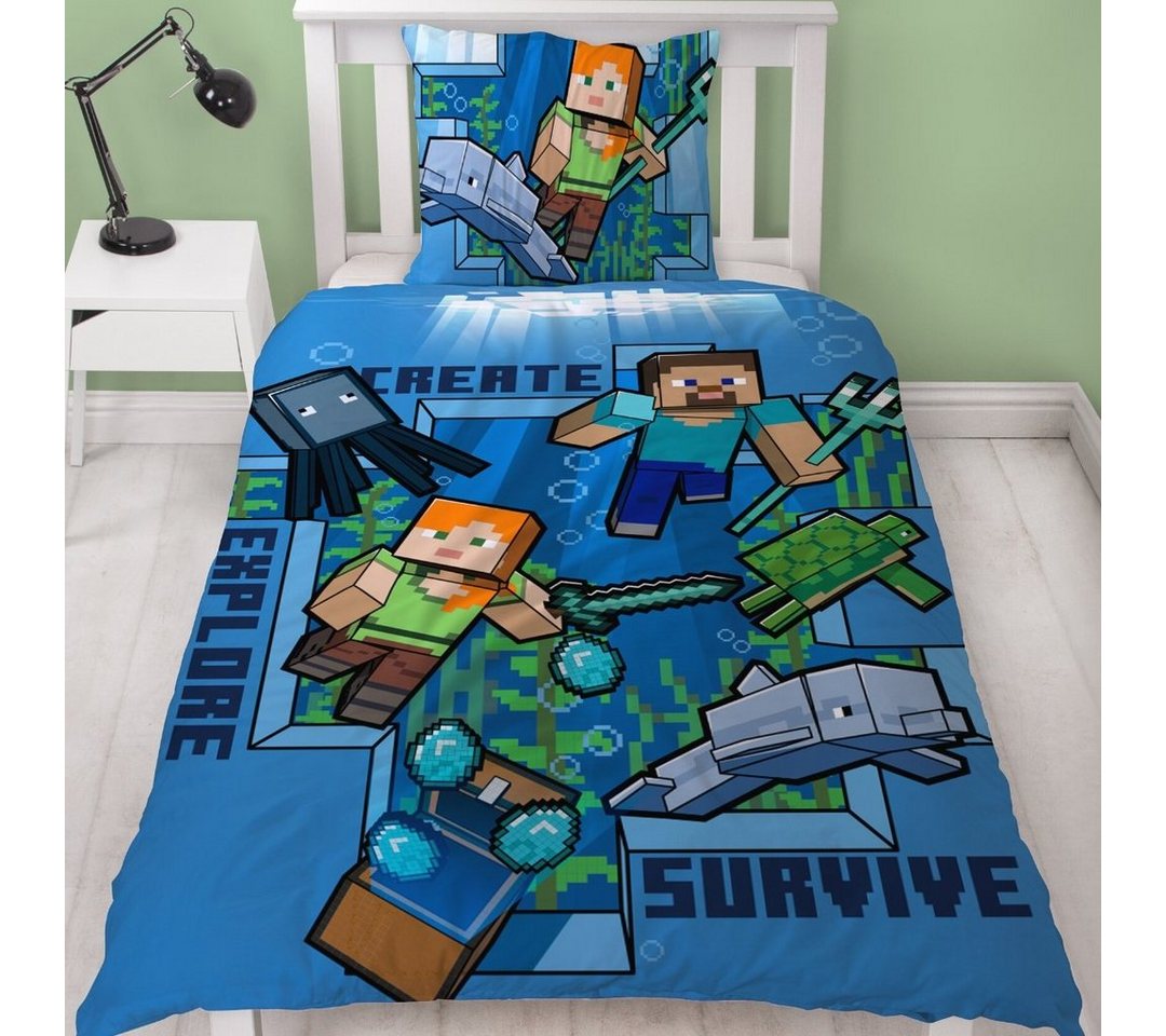 Bettwäsche Minecraft 135x200 + 80x80 cm, 100 % Baumwolle, MTOnlinehandel, Renforcé, 2 teilig, offiziell lizenzierte Kinder- und Jugendbettwäsche Minecraft Survive"" von MTOnlinehandel