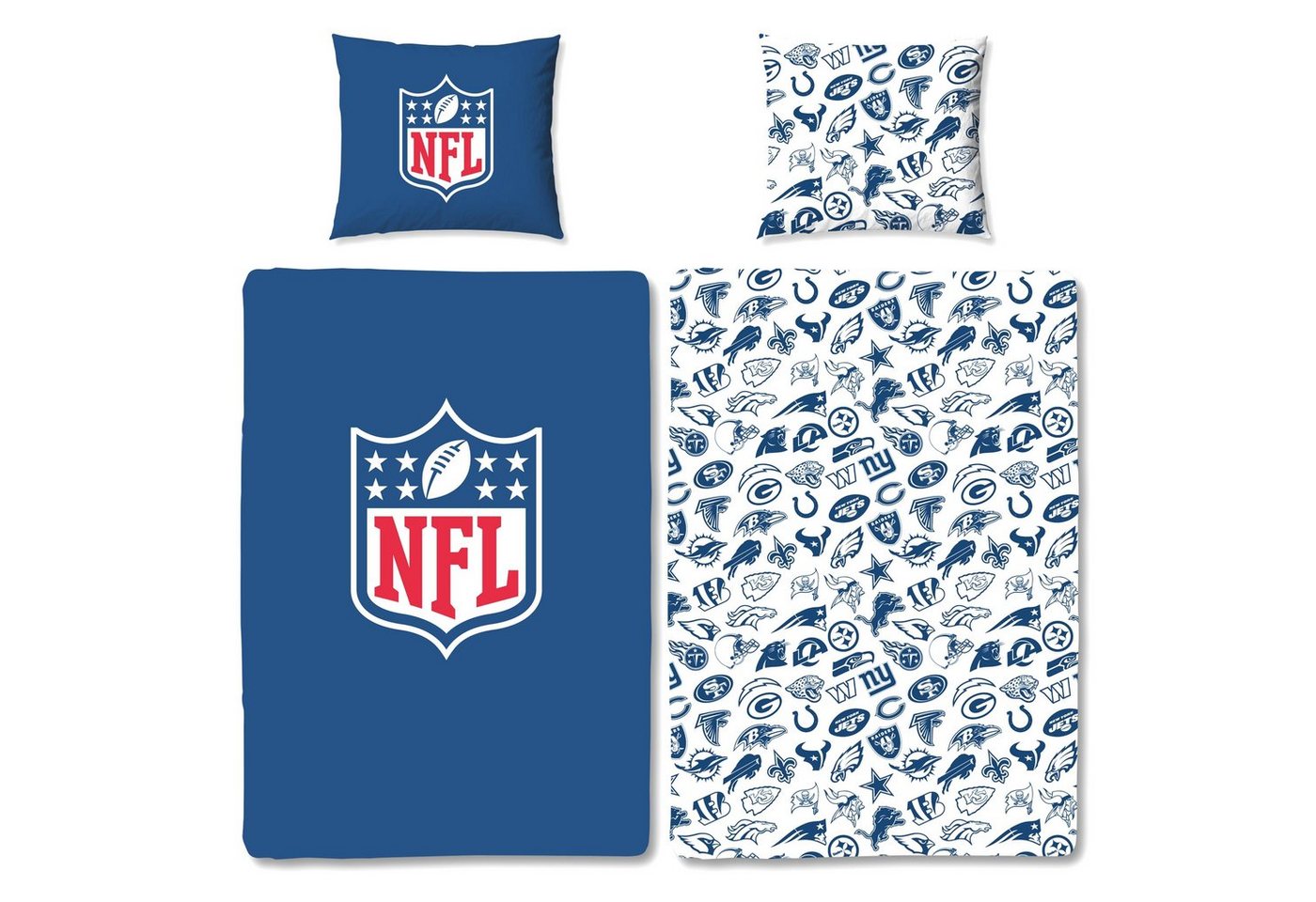 Bettwäsche NFL American Football 135x200+80x80 cm, 100% Baumwolle, MTOnlinehandel, Renforcé, 2 teilig, offiziell lizenzierte National Football League FAN Bettwäsche von MTOnlinehandel