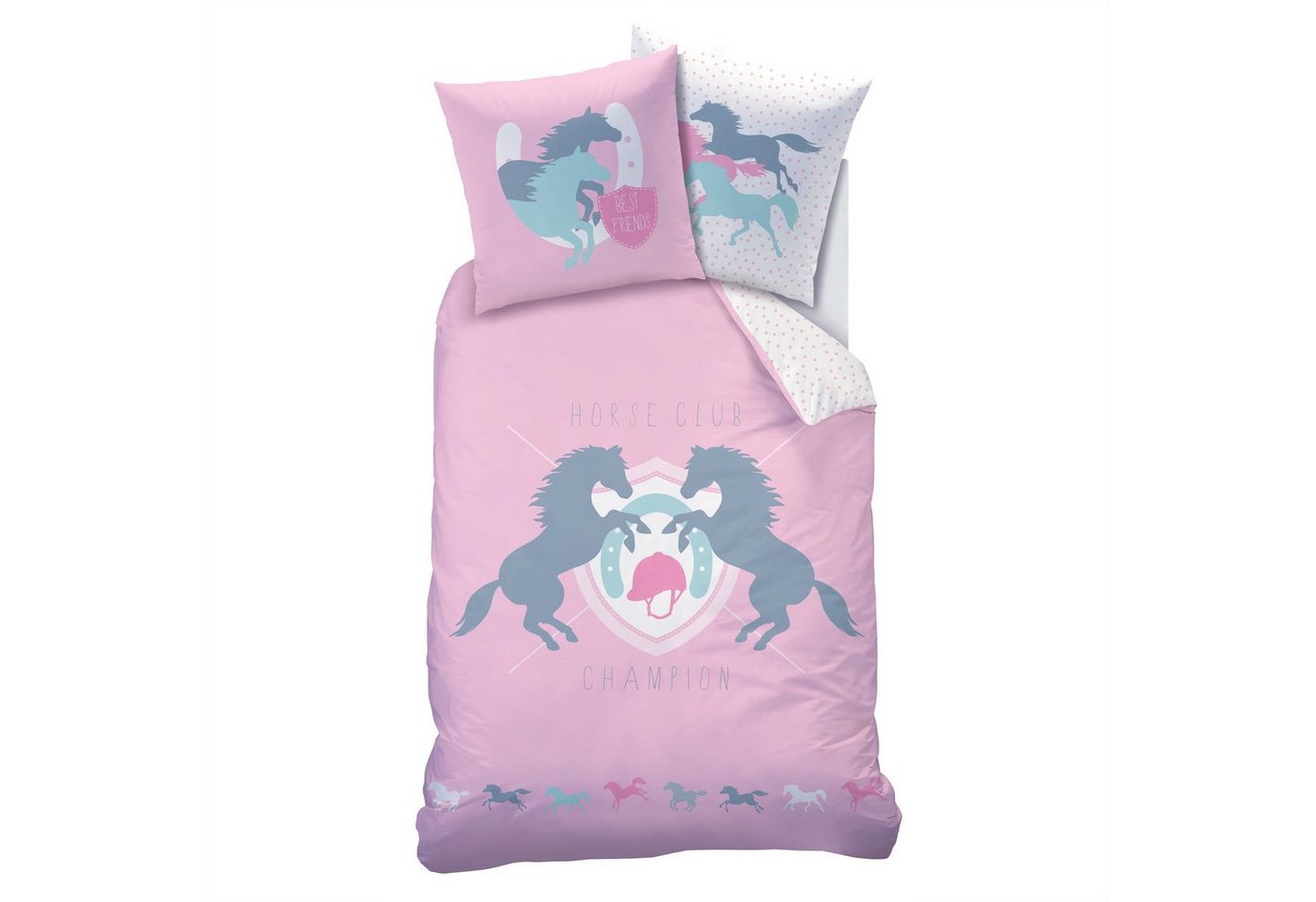 MTOnlinehandel Bettwäsche Pferde 135x200 + 80x80 cm, 100 % Baumwolle, Biber, 2 teilig, süße, kuschelige Bettwäsche für Kinder, Teenager und Erwachsene von MTOnlinehandel
