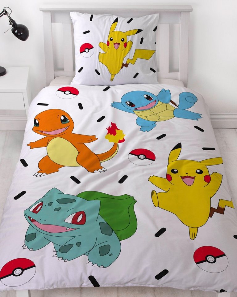 MTOnlinehandel Bettwäsche Pokémon 135x200 + 80x80 cm, 100 % Baumwolle Biber oder Renforcé, Renforcé, 2 teilig, Pikachu & Friends Game für Kinder, Teenager, Jugend von MTOnlinehandel