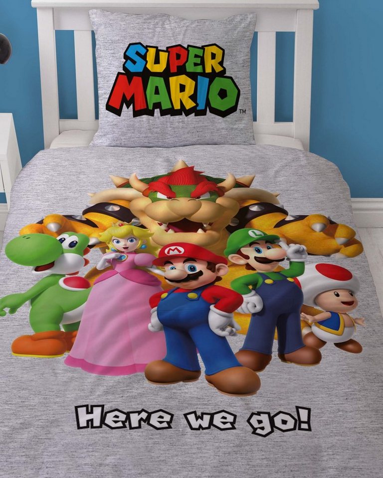 Bettwäsche Super Mario 135x200 + 80x80 cm, 100 % Baumwolle, MTOnlinehandel, Flanell, 2 teilig, lizenzierte Nintendo Biber Bettwäsche für Kinder & Teenager von MTOnlinehandel