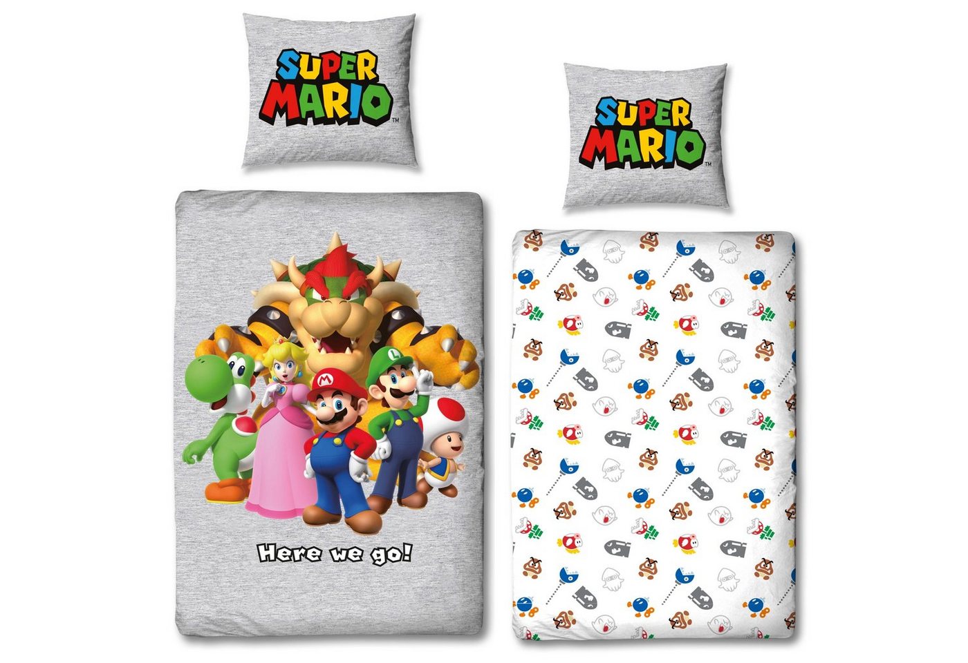 Bettwäsche Super Mario 135x200 + 80x80 cm, 100 % Baumwolle, MTOnlinehandel, Renforcé, 2 teilig, offiziell lizenzierte Nintendo Bettwäsche für Kinder & Teenager von MTOnlinehandel