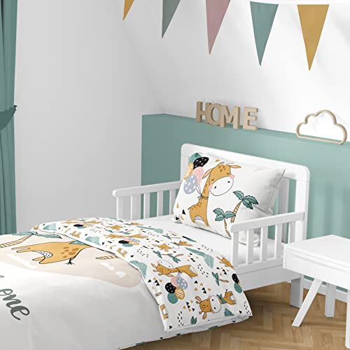 Kinderbettwäsche 100x135 40x60 aus 100% Baumwolle Zootiere Safari Giraffe – Bettwäsche für Mädchen Jungen, Babybettwäsche (Giraffe) von MTOnlinehandel