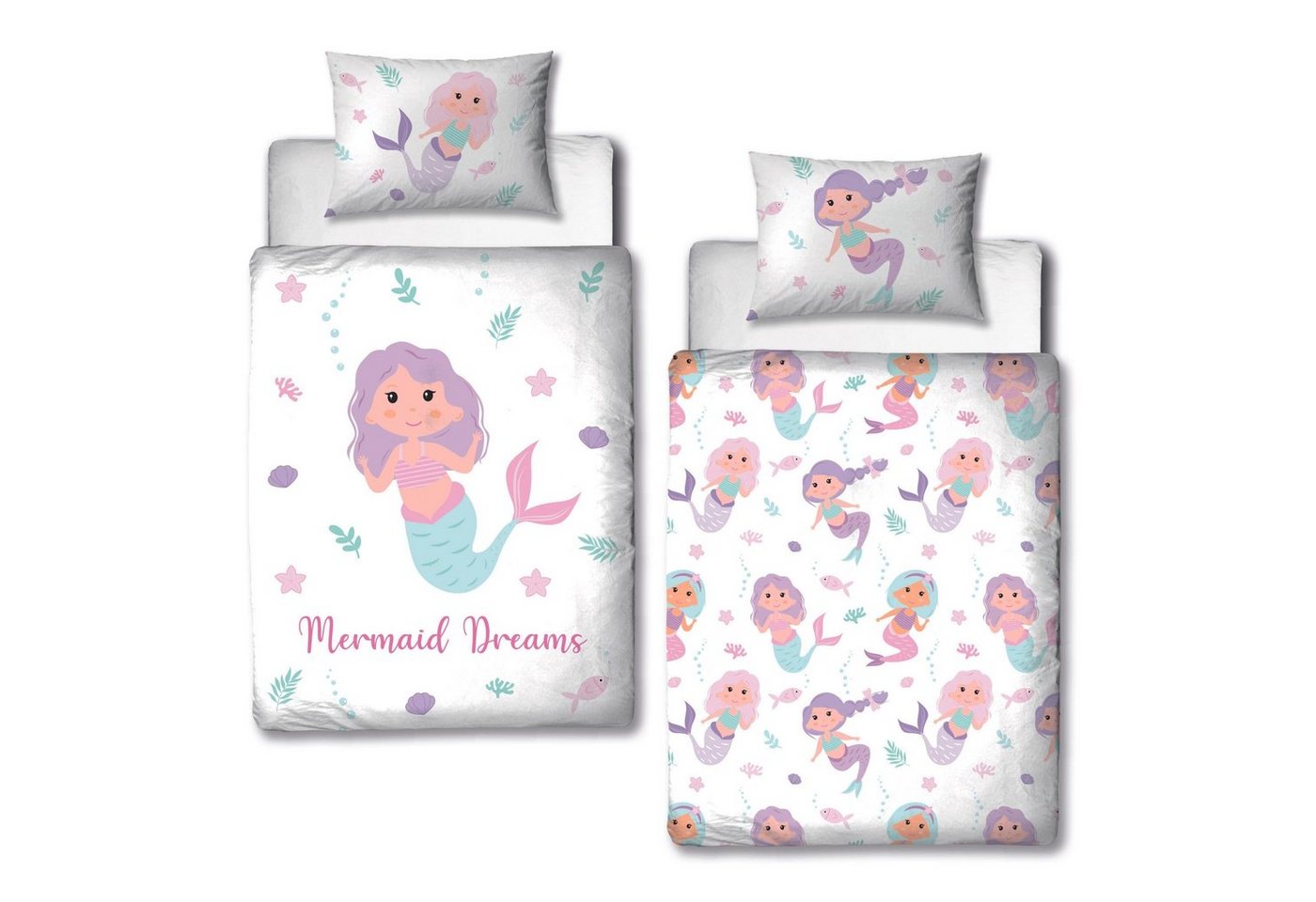 Kinderbettwäsche Meerjungfrau 100x135 + 40x60 cm, 100 % Baumwolle, MTOnlinehandel, Biber, 2 teilig, Mermaid Dreams Babybettwäsche von MTOnlinehandel