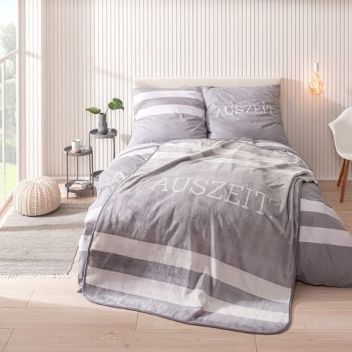 MTOnlinehandel Geburtstagsgeschenk für Mama und Papa, Geschenk für Frauen, Mann, Auszeit Kuscheldecke Sofa 150x200 cm - Fleece-Decke - Wohndecke Auszeit für die Couch in grau - TRAUMHELDEN von MTOnlinehandel