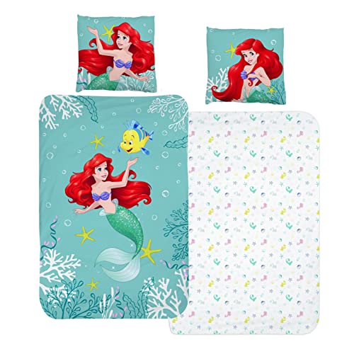MTOnlinehandel Arielle Meerjungfrau Bettwäsche Bettbezug 135x200 80x80 Baumwolle · Kinderbettwäsche für Mädchen Disney Prinzessin Mermaid · 2 teilig von MTOnlinehandel