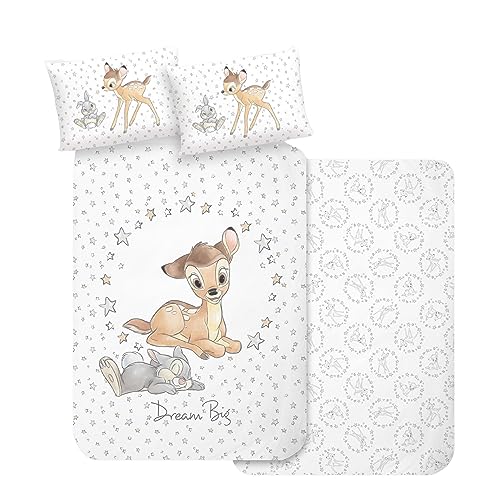 MTOnlinehandel Bambi Babybettwäsche 135x100 Flanell Biber, 1 Kissenbezug 40x60 + 1 Bettbezug 100x135 cm, Bambi REH & Klopfer Kinder-Bettwäsche von MTOnlinehandel