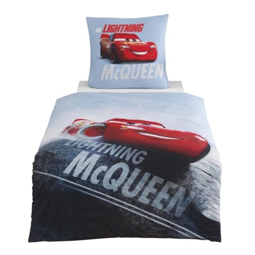 Bettwäsche 135x200 Flanell, Biber Jungen, Disney Cars, kuschelig weich für Winter, 1x Kissenbezug 80x80 + Bettbezug 135x200, 100% Baumwolle von MTOnlinehandel