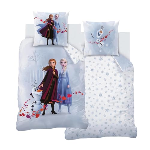 MTOnlinehandel Bettwäsche 135x200 Flanell, Biber Mädchen, Eiskönigin Anna ELSA & Olaf, kuschelig weich für Winter, 1x Kissenbezug 80x80 + Bettbezug 135x200, 100% Baumwolle, Frozen von MTOnlinehandel