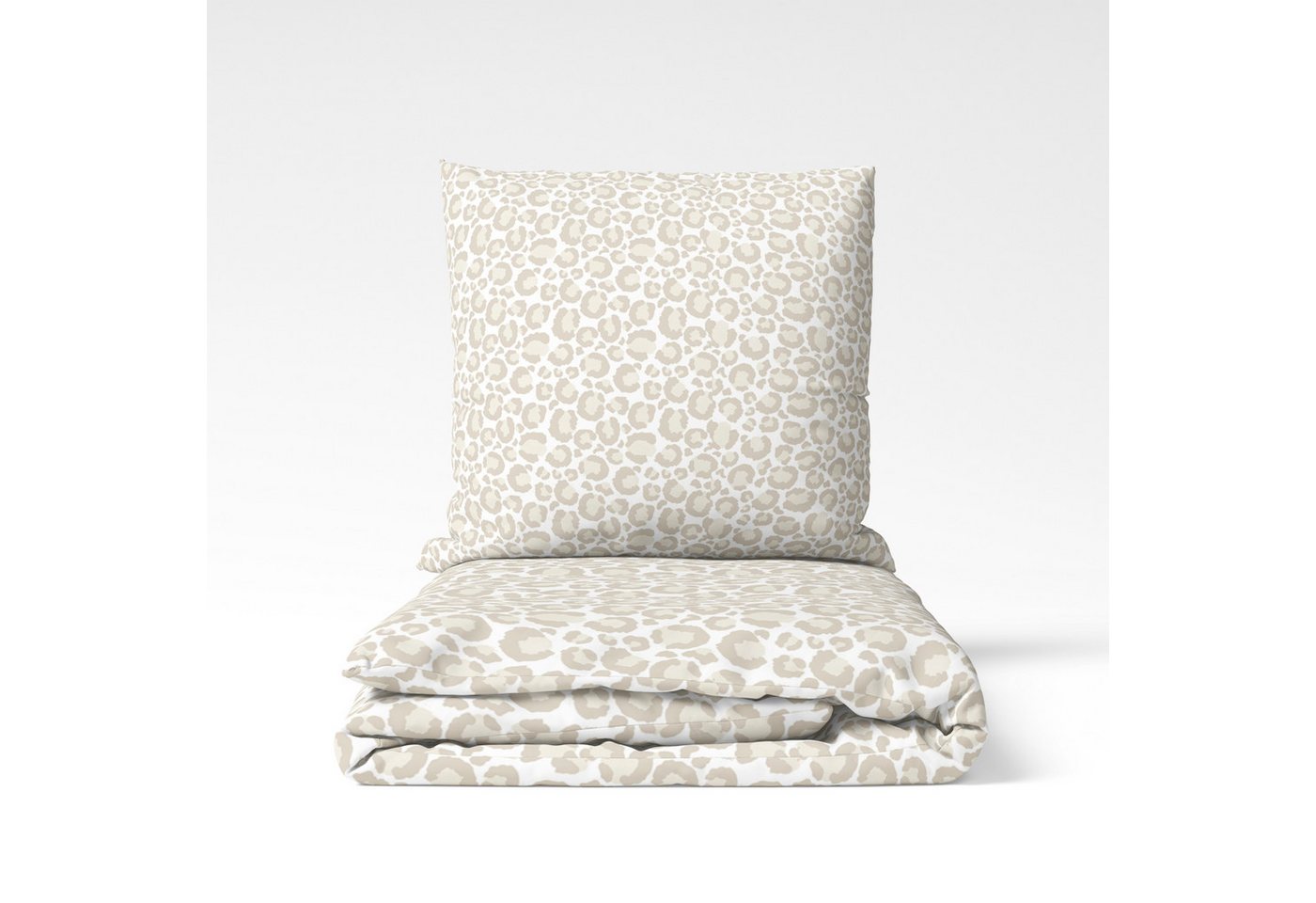 MTOnlinehandel Bettwäsche Leo Adventure 135x200 + 80x80 cm in Renforcé, Weiß/ Beige, Animal, 100% Baumwolle, 2 teilig, Bettwäsche- Set im Leo Look • Safari • Leopard von MTOnlinehandel