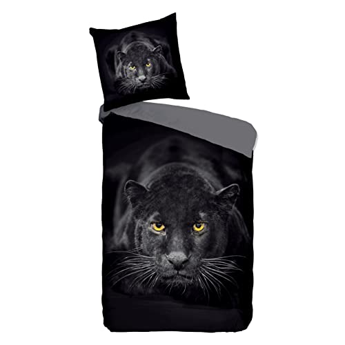 MTOnlinehandel Bettwäsche Panther 135x200 + 80x80, schwarz & grau, Tiere-Bettwäsche für Teenager & Erwachsene, Tiermotiv Black Panther von MTOnlinehandel