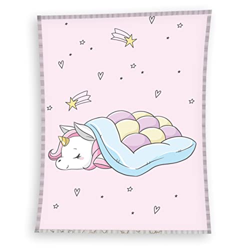 MTOnlinehandel Einhorn Decke 150x200 cm ☆ Fleece-Decke flauschig in rosa, Unicorn Kuscheldecke für Kinder, Mädchen, Teenager ☆ Kuscheldecke Regenbogen ☆ Überwurf passend zur Bettwäsche von MTOnlinehandel