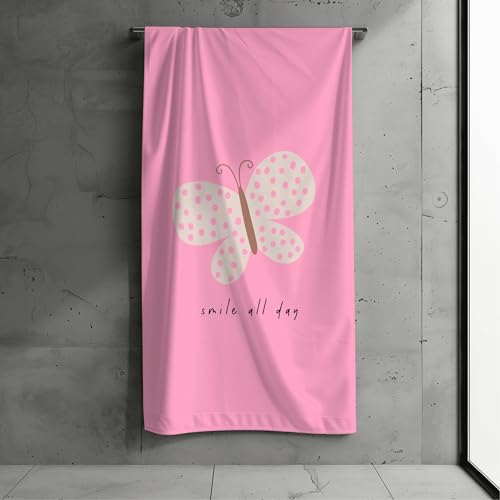 MTOnlinehandel Kinder Strandtuch 70x140 cm – Weiches & Saugfähiges Badetuch mit Schmetterling-Motiv pink – Baumwolle & Polyester Mix – Schnelltrocknend von MTOnlinehandel