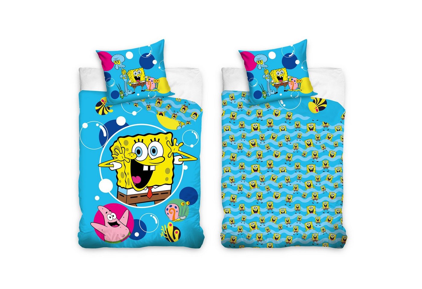MTOnlinehandel Kinderbettwäsche SpongeBob Schwammkopf 135x200 + 80x80 cm, 100 % Baumwolle, Renforcé, 2 teilig, SpongeBob und Patrick Kinderbettwäsche für Jungen und Mädchen von MTOnlinehandel