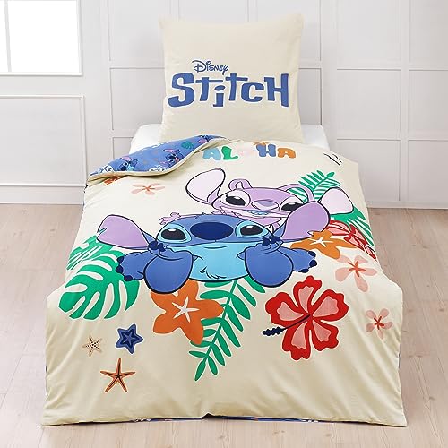 MTOnlinehandel Stitch Bettwäsche Bettbezug 135x200 80x80 Baumwolle · Kinderbettwäsche Teenagerbettwäsche Aloha Disney Stitch & Lilo · 2 teilig von MTOnlinehandel