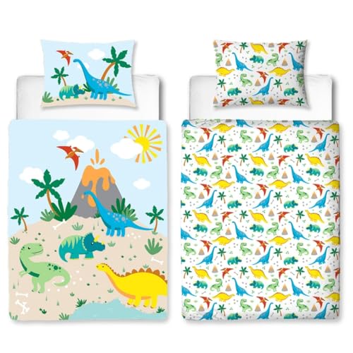 MTOnlinehandel TRAUMHELDEN Dino Babybettwäsche 135x100 Flanell/Biber - 1 Kissenbezug 40x60 + 1 Bettbezug 100x135 cm - Hochwertige Jungen-Bettwäsche von MTOnlinehandel