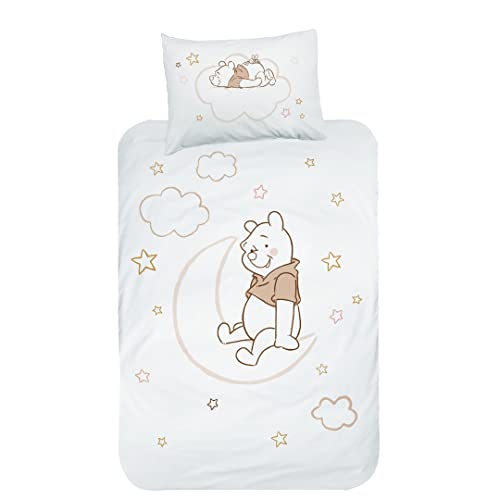 MTOnlinehandel Winnie The Pooh Bettwäsche Flanell, 1 Kissenbezug 40x60 + 1 Bettbezug 100x135 cm, Kinderbettwäsche Winnie Pooh, Mond und Sterne von MTOnlinehandel