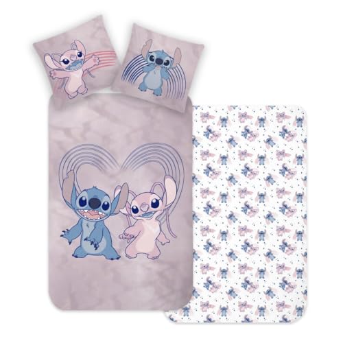 Stitch Bettwäsche Bettbezug 135x200 80x80 Baumwolle · Kinderbettwäsche Teenagerbettwäsche Valentinstag Love Disney Stitch & Lilo · 2 teilig (Flanell) von MTOnlinehandel