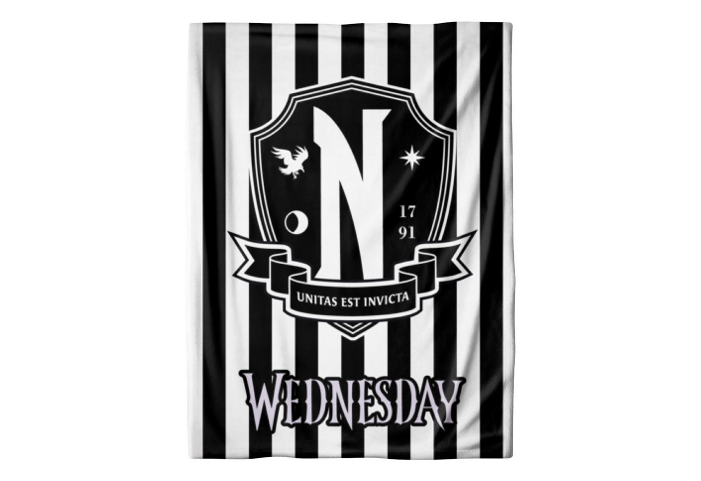 Wohndecke Wednesday Nevermore Kuscheldecke 130 x 170 cm, Netflix, MTOnlinehandel, Fleece-Decke in Schwarz/ Weiß • Geschenkidee • Nevermore Academy Wohndecke Wednesday Nevermore Kuscheldecke 130 x 170 cm, Netflix, MTOnlinehandel, Fleece-Decke in Schwarz/ Weiß • Geschenkidee • Nevermore Academy von MTOnlinehandel