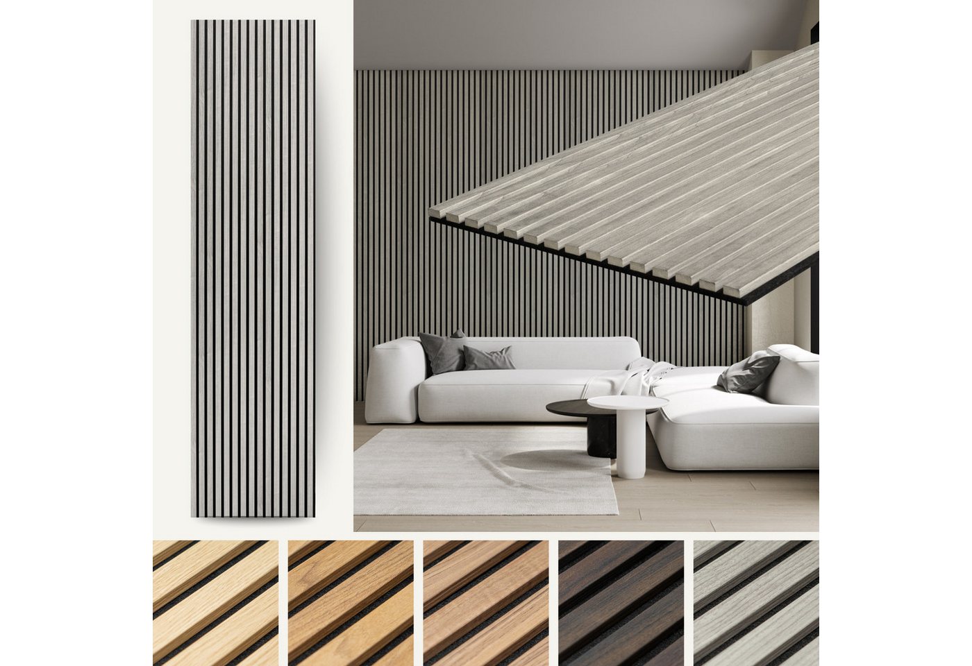 MTP Online-Shop GmbH Wandpaneel Eiche Silbergrau - 240x60cm, Schallabsorption & modernes Design von MTP Online-Shop GmbH