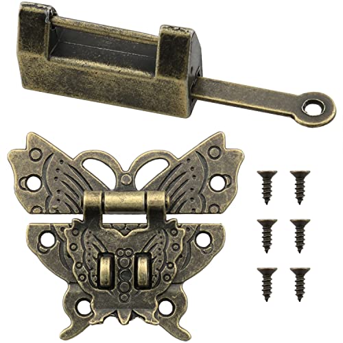 Antike chinesische Schlösser mit Schlüssel MTQY Vintage Schmuck Geschenkbox Dekoratives Vorhängeschloss Schmetterling Haspe Riegel Set für Schrank Antike chinesische Schlösser mit Schlüssel MTQY Vintage Schmuck Geschenkbox Dekoratives Vorhängeschloss Schmetterling Haspe Riegel Set für Schrank von MTQY