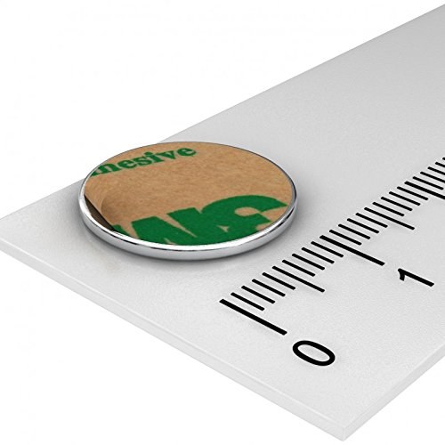 10 x Neodym Scheiben Magnet, 15 x 1 mm, vernickelt, selbstklebend durch Klebefolie, Grade N35, Supermagnete von MTS Magnete
