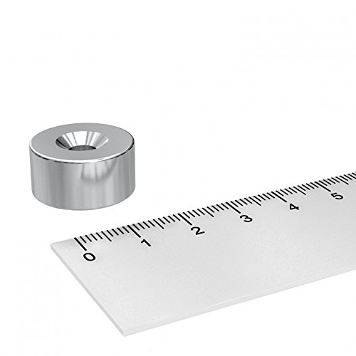 Neodym Scheiben Magnet, 20 x 10 mm, mit 5.5 mm Bohrung und Senkung, vernickelt, zum Einschrauben von MTS Magnete