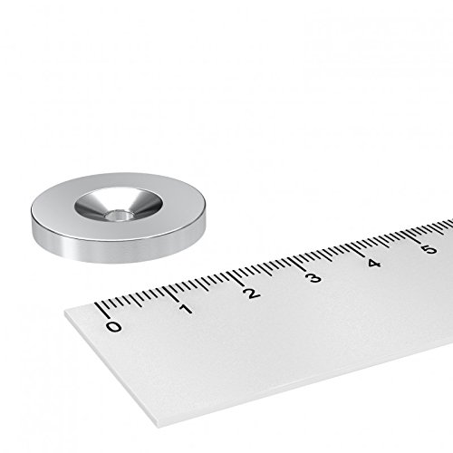 Neodym Scheiben Magnet, 27 x 4 mm, mit 4.5 mm Bohrung und Senkung, vernickelt, zum Einschrauben von MTS Magnete