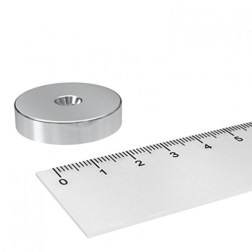 Neodym Scheiben Magnet, 30 x 7 mm, mit 5.5 mm Bohrung und Senkung, vernickelt, zum Einschrauben von MTS Magnete