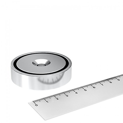 Neodym Topfmagnet 60 x 15 mm mit 8.5 mm Bohrung und Senkung zum Einschrauben von MTS Magnete