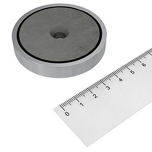 Topfmagnet aus Ferrit, Ø 60 mm, mit Bohrung und Senkung, Hochtemperatur Flachgreifer bis 200°C von MTS Magnete