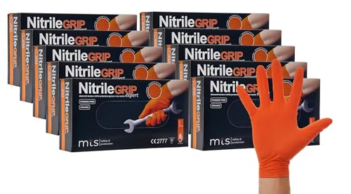 MTS Safety & Protection Einweghandschuhe XXL - 500 Stück/Box Nitrilhandschuhe Orange Handschuhe Nitril Diamantstruktur Grip - Einmalhandschuhe Puderfreie & Latexfreie Gummihandschuhe (XXL, 500 Stück) von MTS Safety & Protection