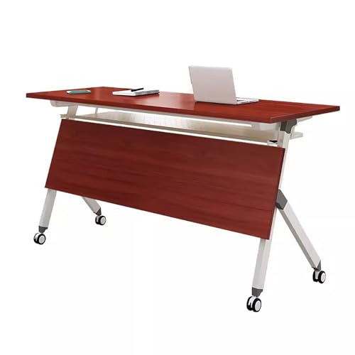 Klappbarer Schreibtisch auf Rollen,Foldable Table für Homeoffice Büro,Klapptisch Holz-Platte,Platzsparend und Mobiler,fixierbaren Rollen und Prallplatte,Geeignet für Heimbüro.(Color:Brown,Size:120*40c von MTSYXYM